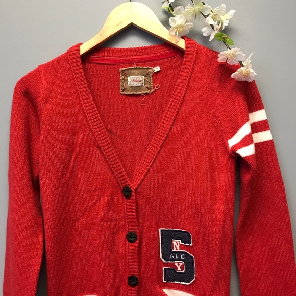 Alcott Women’s Red Cardigan Varsity Sweater Size Small [R] - Picture 2 of 7